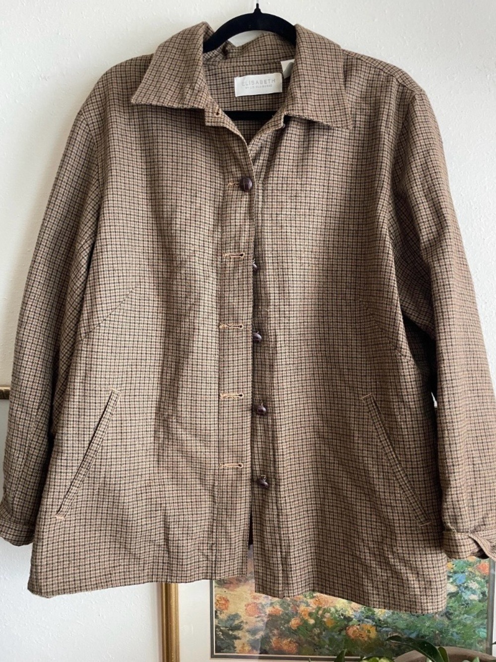 Liz Claiborne Brown Houndstooth Button-Front Trench Coat
